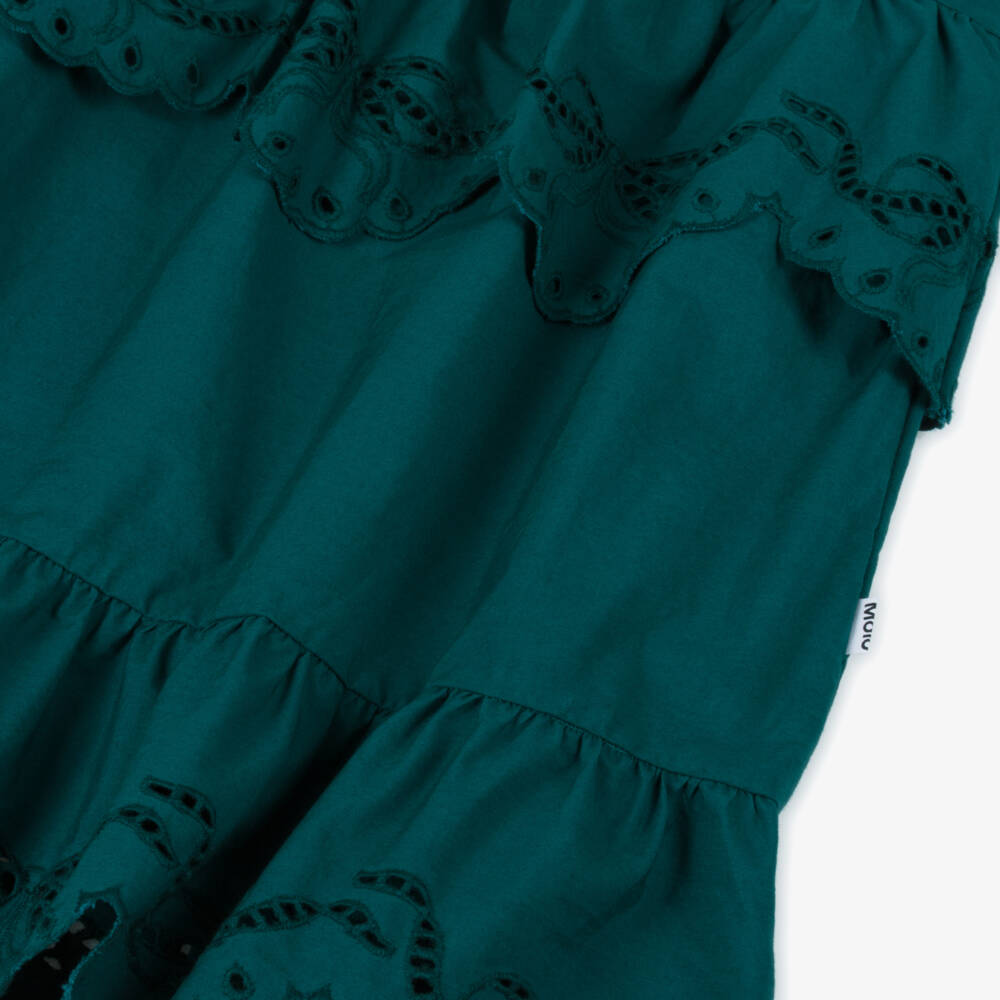 Molo-Элегантное зелёное хлопковое платье с вышивкой для девочек | Childrensalon Outlet