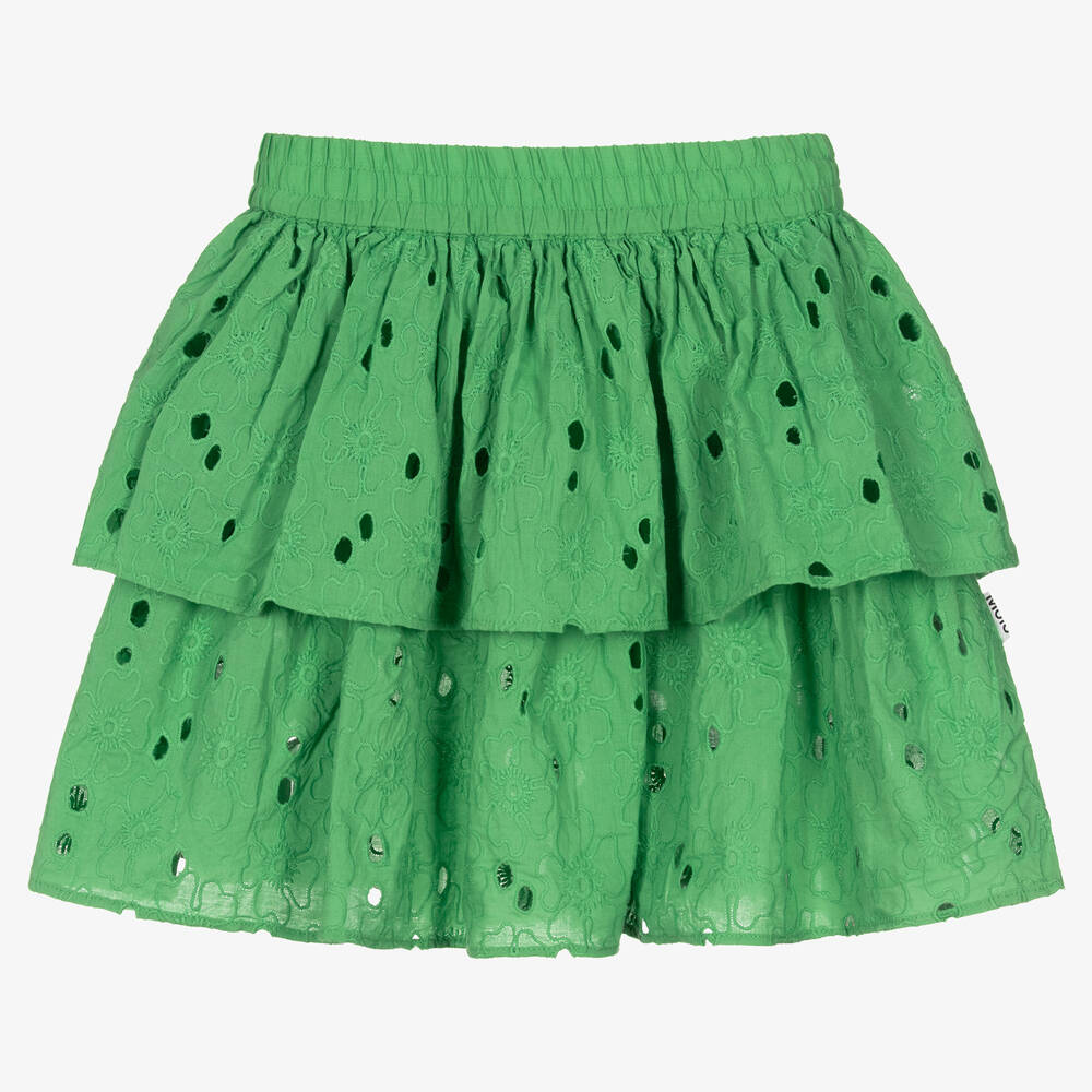 Molo - Girls Green Broiderie Anglaise Skirt | Childrensalon