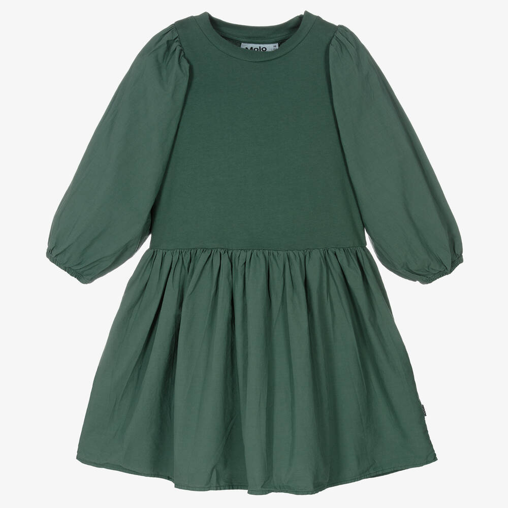 Molo - Girls Green Cotton Dress | Childrensalon