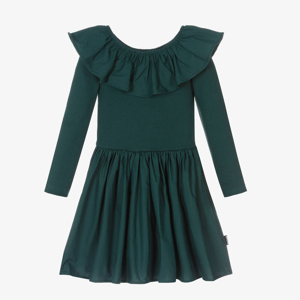 Molo - Girls Green Cotton Dress | Childrensalon