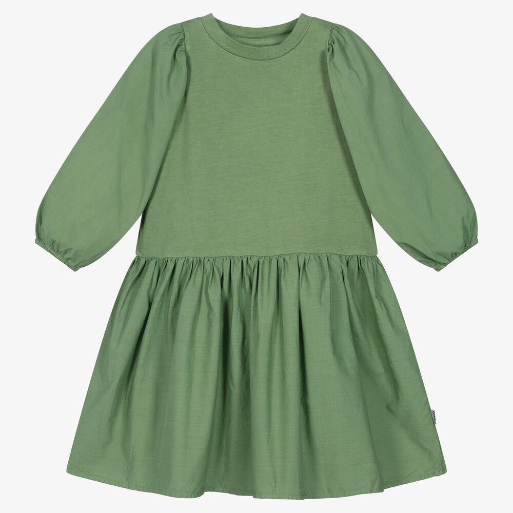 Molo - Robe verte en coton fille | Childrensalon