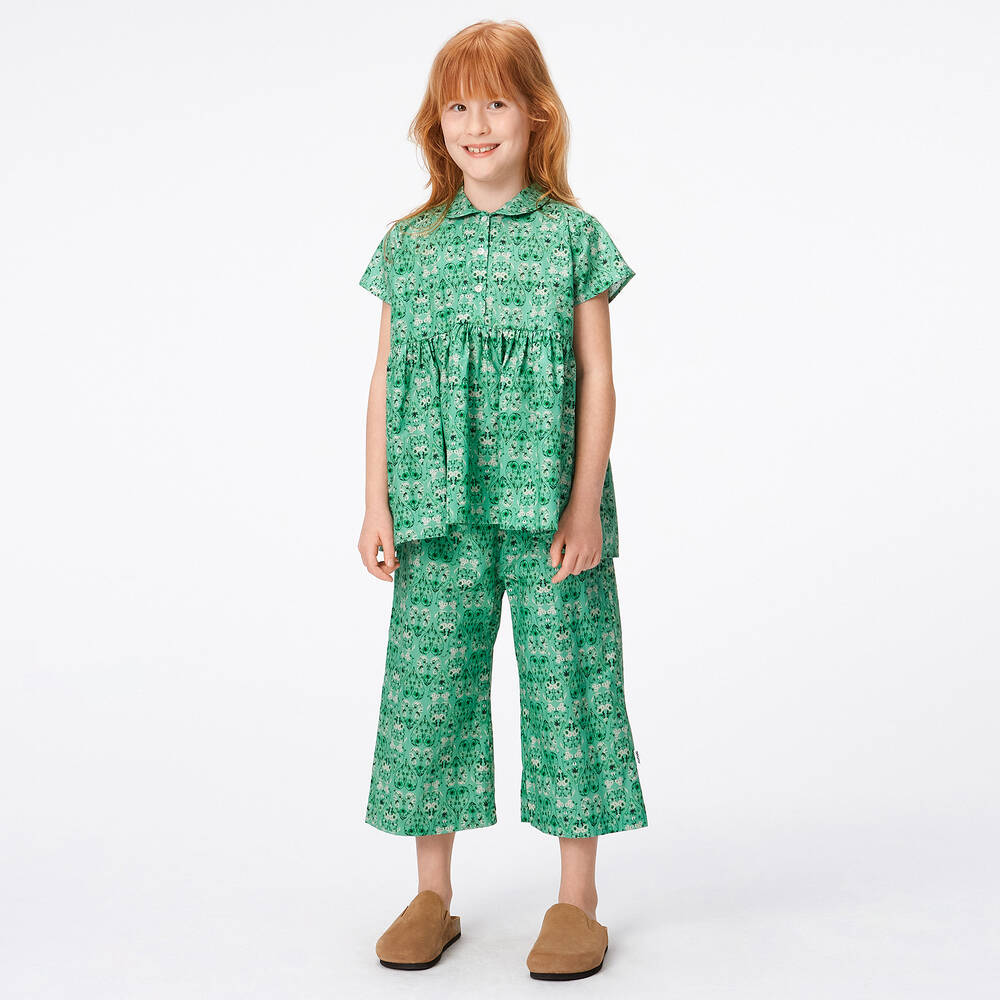Molo-Girls Green Cotton Floral Heart Trousers | Childrensalon Outlet