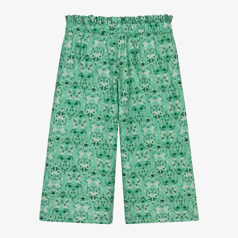 Molo-Girls Green Cotton Floral Heart Trousers | Childrensalon Outlet