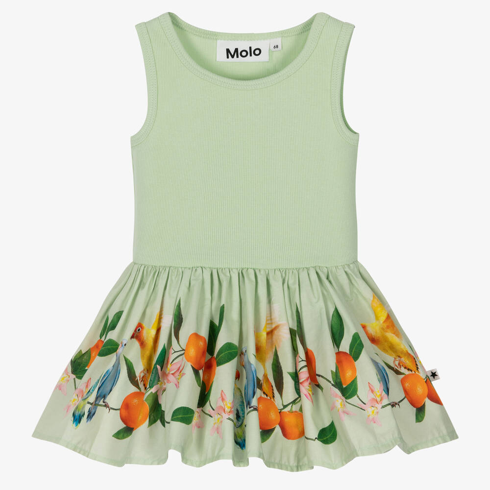 Molo - Girls Green Cotton Parakeet Dress | Childrensalon