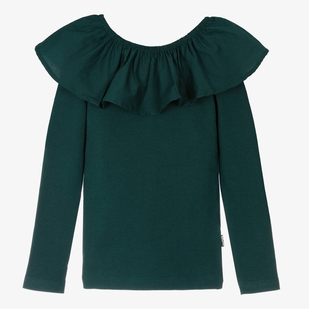 Molo - Girls Green Cotton Top | Childrensalon