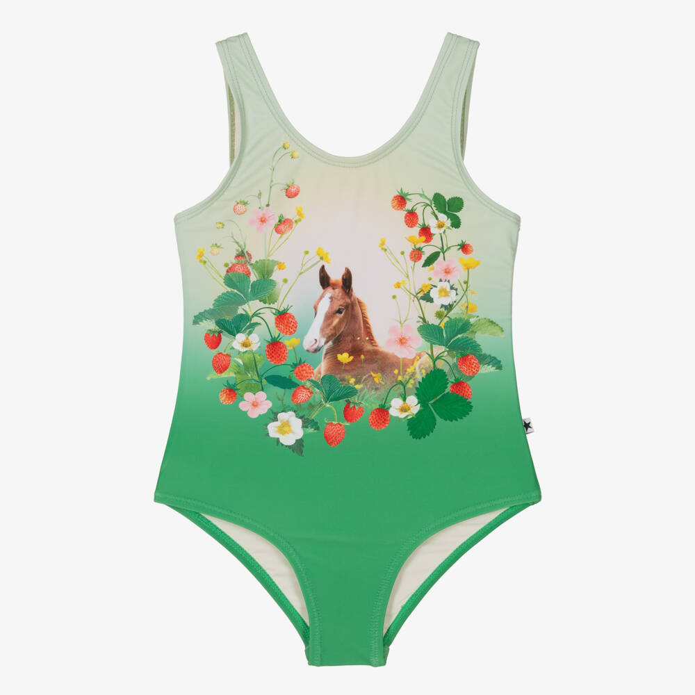 Molo-Girls Green Equestrian Print Swimsuit | Childrensalon Outlet