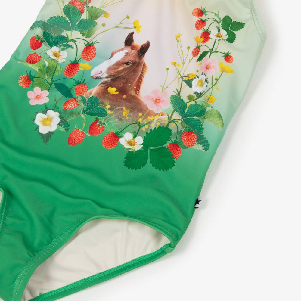 Molo-Girls Green Equestrian Print Swimsuit | Childrensalon Outlet