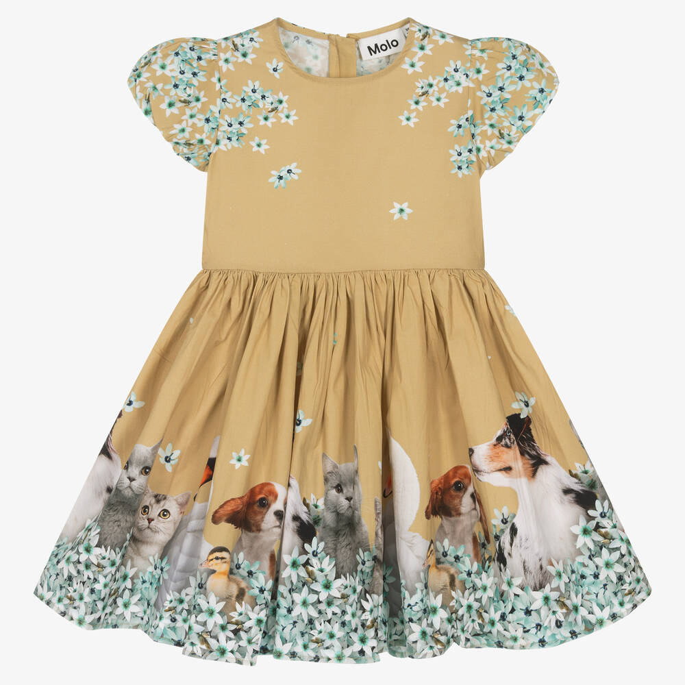 Molo - Girls Green Floral Animal Dress | Childrensalon