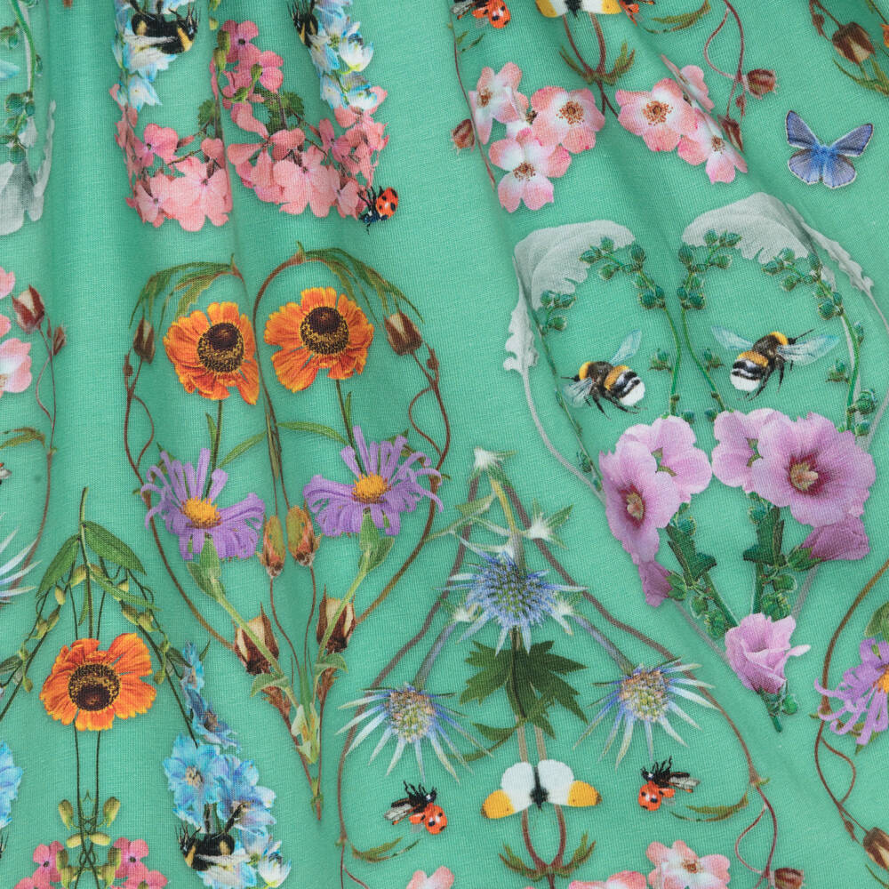 Molo-Girls Green Floral Cotton Jersey Dress | Childrensalon Outlet