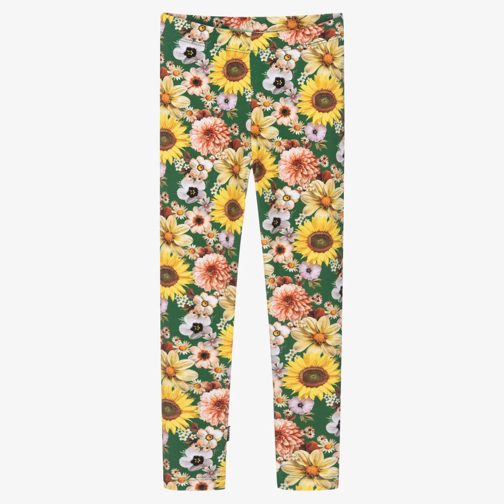 Molo - Legging vert en coton à fleurs | Childrensalon