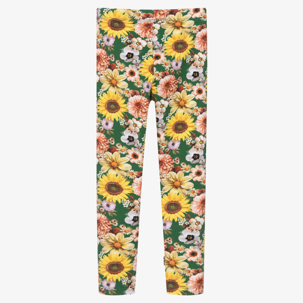 Molo-Girls Green Floral Cotton Leggings | Childrensalon Outlet