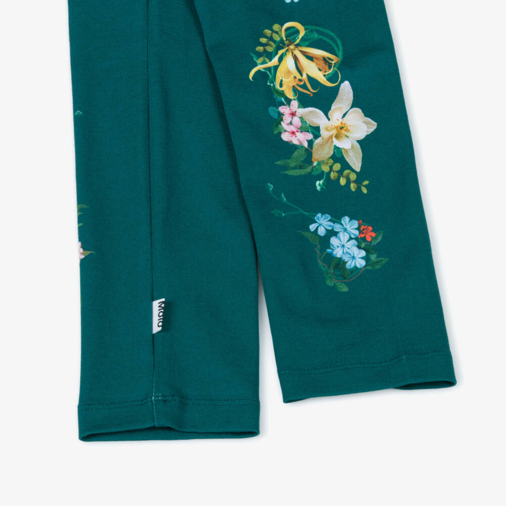Molo-Girls Green Floral Cotton Leggings | Childrensalon Outlet