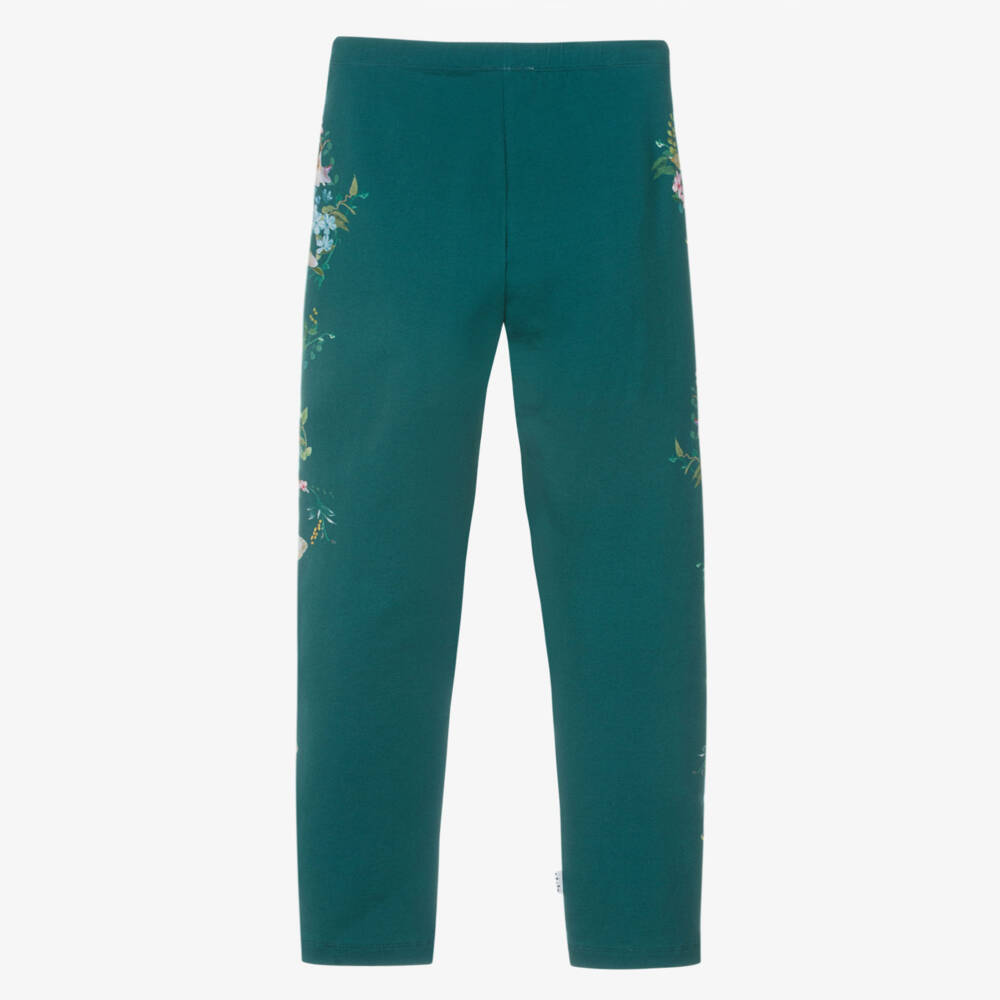 Molo-Girls Green Floral Cotton Leggings | Childrensalon Outlet