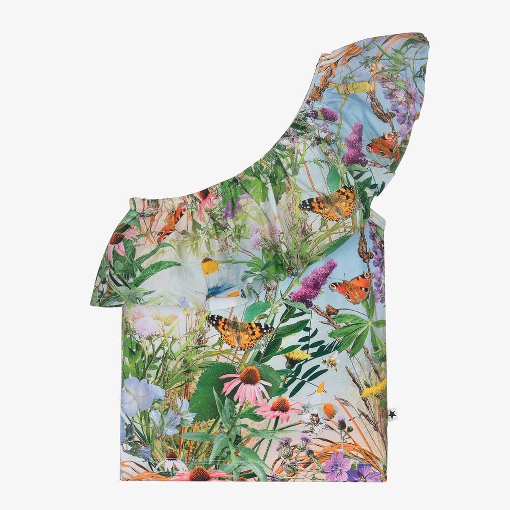 Molo-Зеленый топ на одно плечо с цветами для девочек | Childrensalon Outlet
