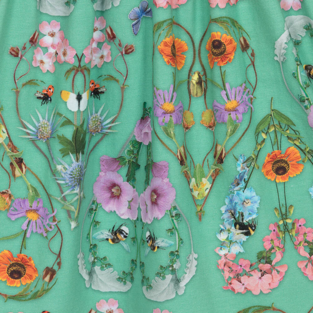 Molo-Girls Green Floral Organic Cotton Dress | Childrensalon Outlet