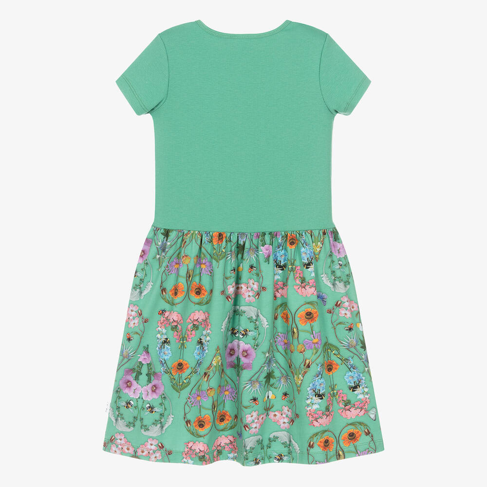 Molo-Girls Green Floral Organic Cotton Dress | Childrensalon Outlet