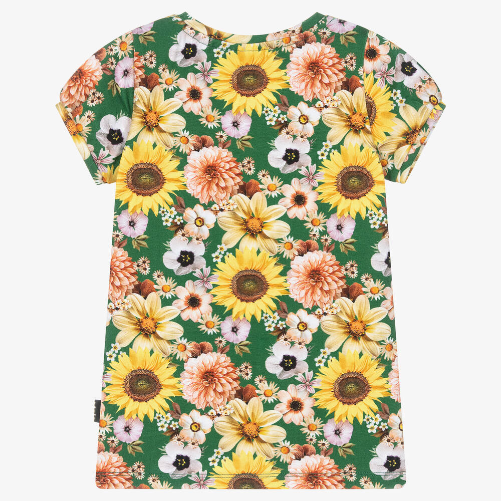 Molo-Зеленая футболка из органического хлопка с цветами | Childrensalon Outlet