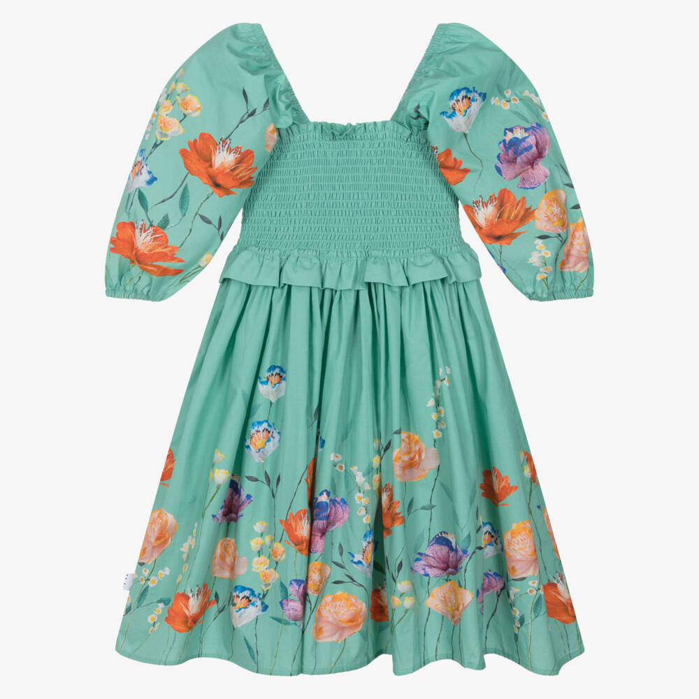 Molo-Платье из хлопка с зелеными цветами для девочек | Childrensalon Outlet