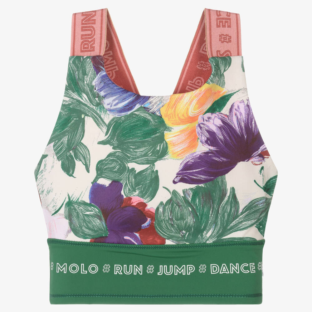 Molo - Girls Green Floral Sports Top | Childrensalon