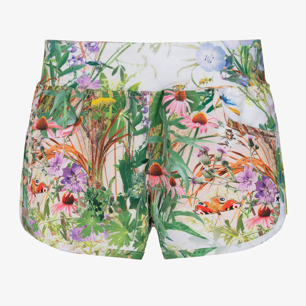 Molo-Girls Green Floral Swim Shorts (UPF50+) | Childrensalon Outlet