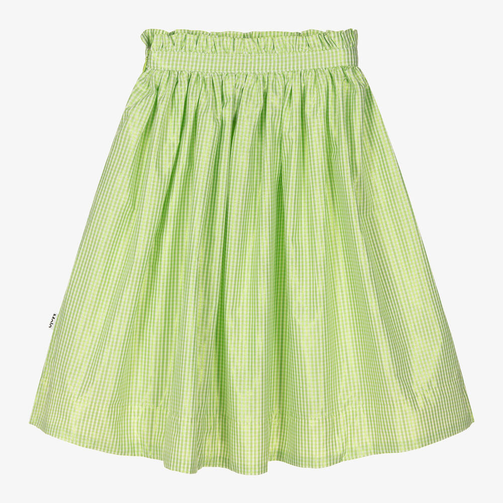 Molo - Girls Green Gingham Skirt | Childrensalon