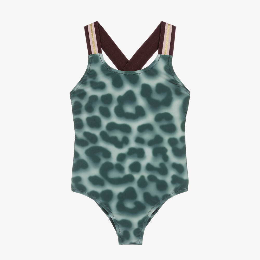 Molo - Girls Green Jaguar Swimsuit (UPF50+) | Childrensalon