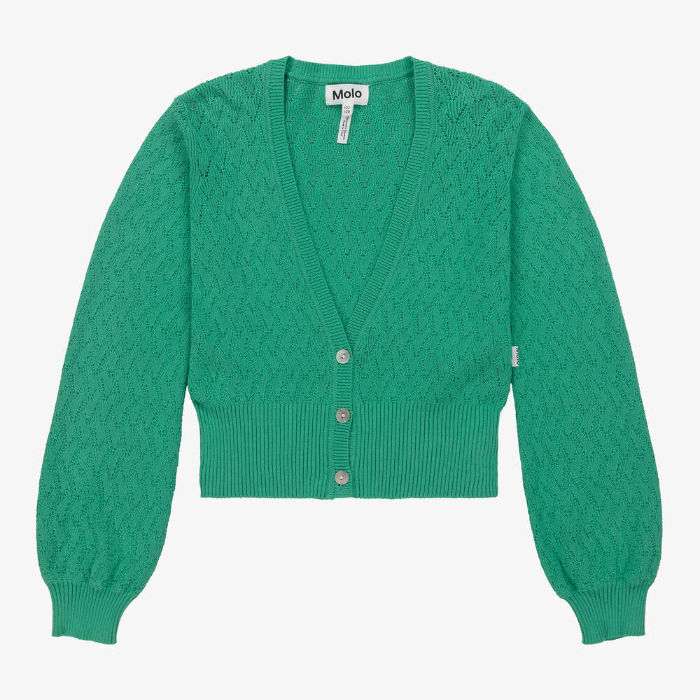 Molo Girls Green Organic Cotton Cardigan Childrensalon Outlet