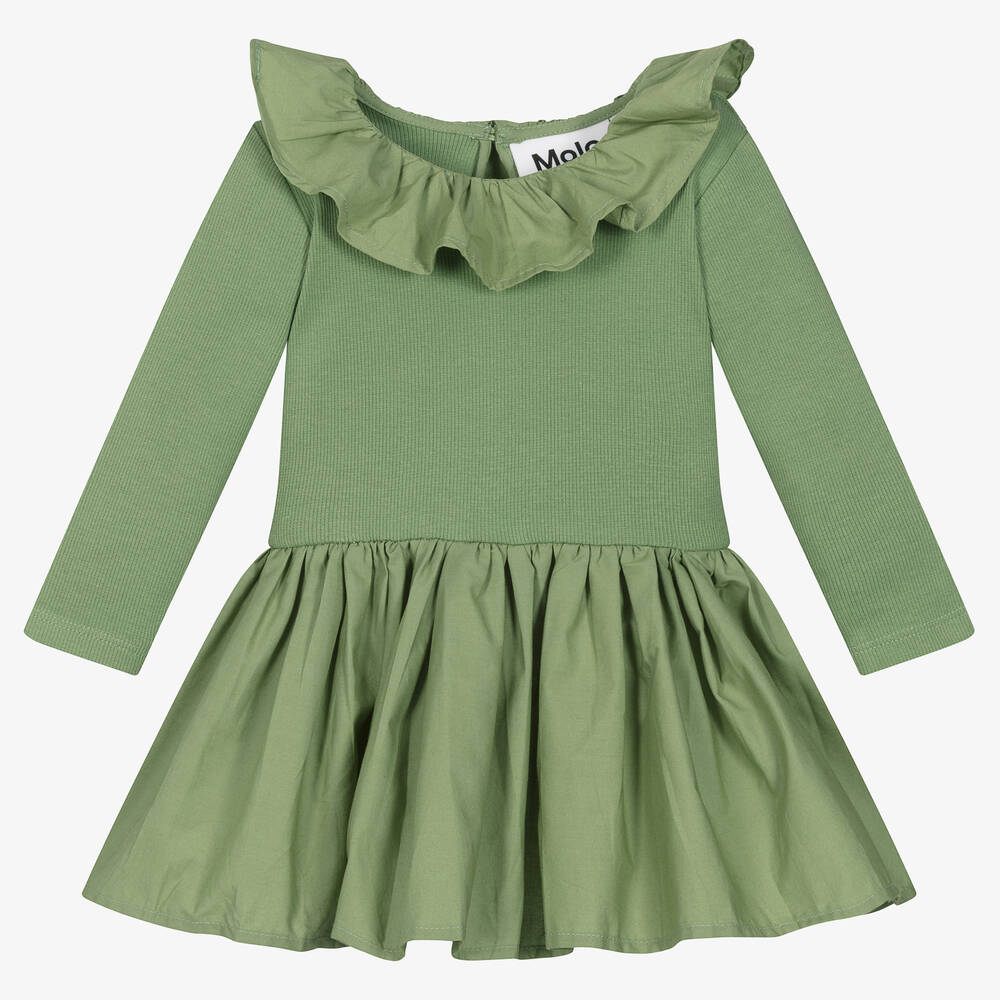 Molo - Girls Green Organic Cotton Dress | Childrensalon