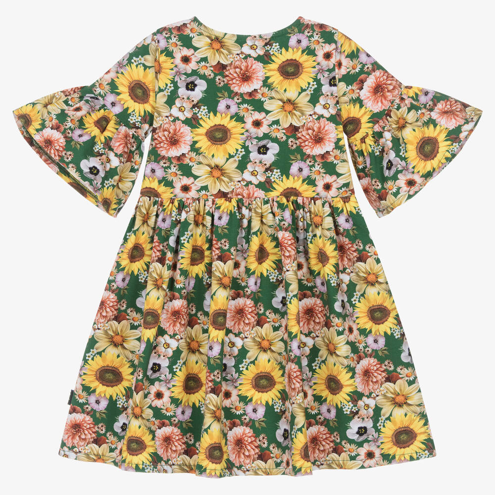 Molo-Зеленое платье из органического хлопка с цветами | Childrensalon Outlet
