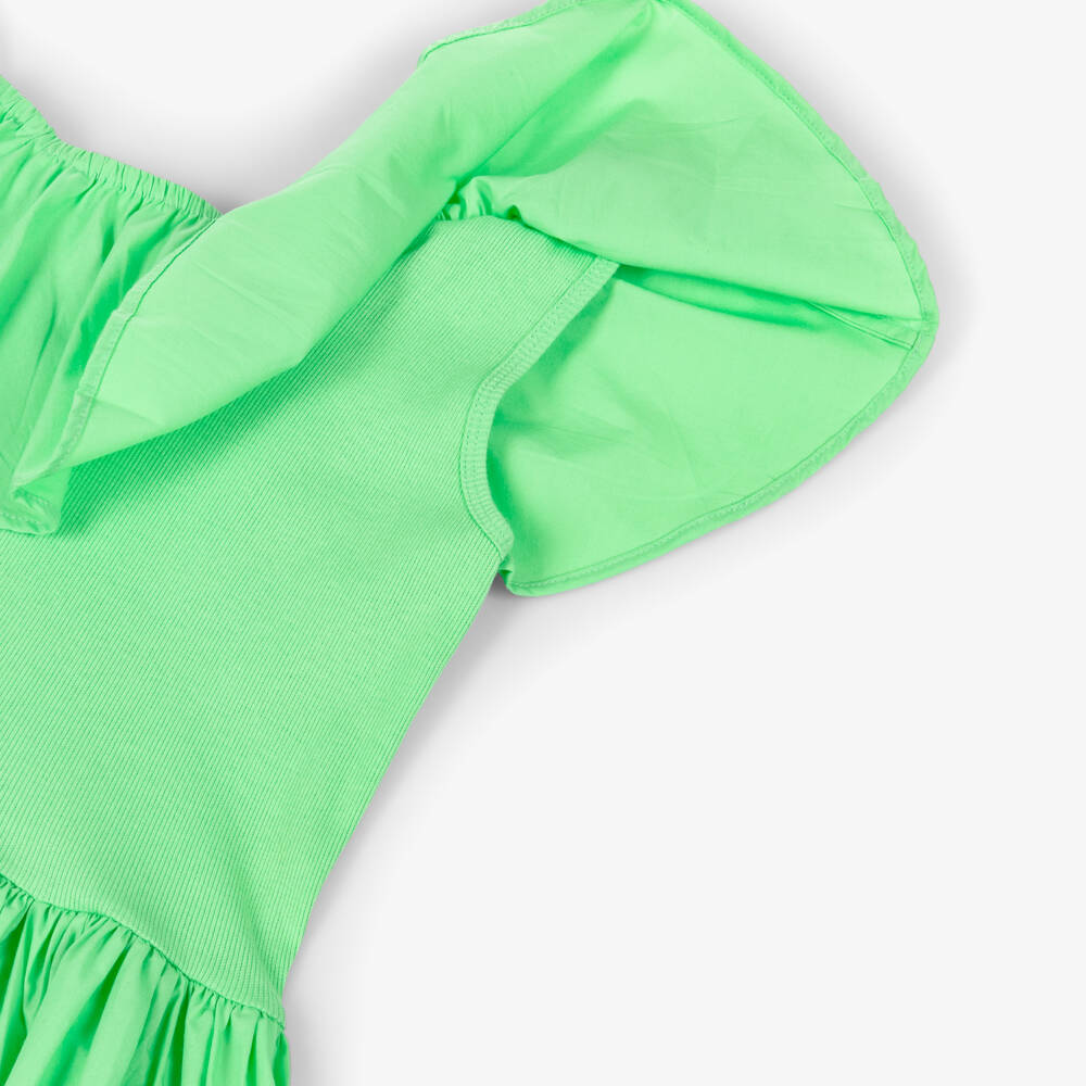 Molo-Girls Green Organic Cotton One Shoulder Ruffle Dress | Childrensalon Outlet