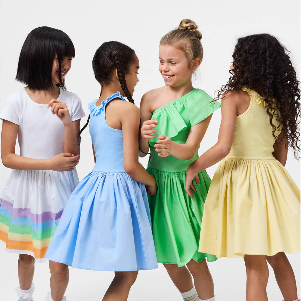 Molo-Girls Green Organic Cotton One Shoulder Ruffle Dress | Childrensalon Outlet