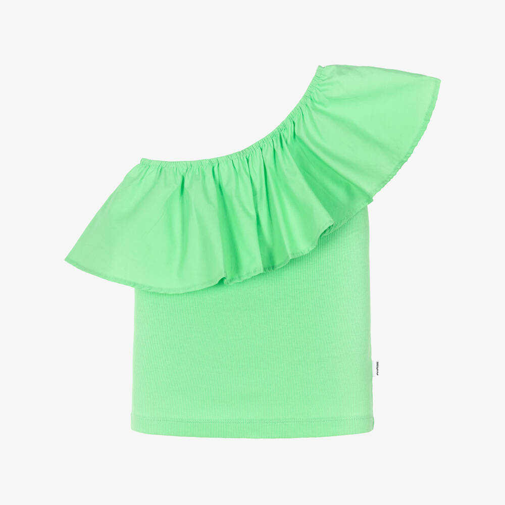 Molo-Girls Green Organic Cotton One Shoulder Top | Childrensalon Outlet
