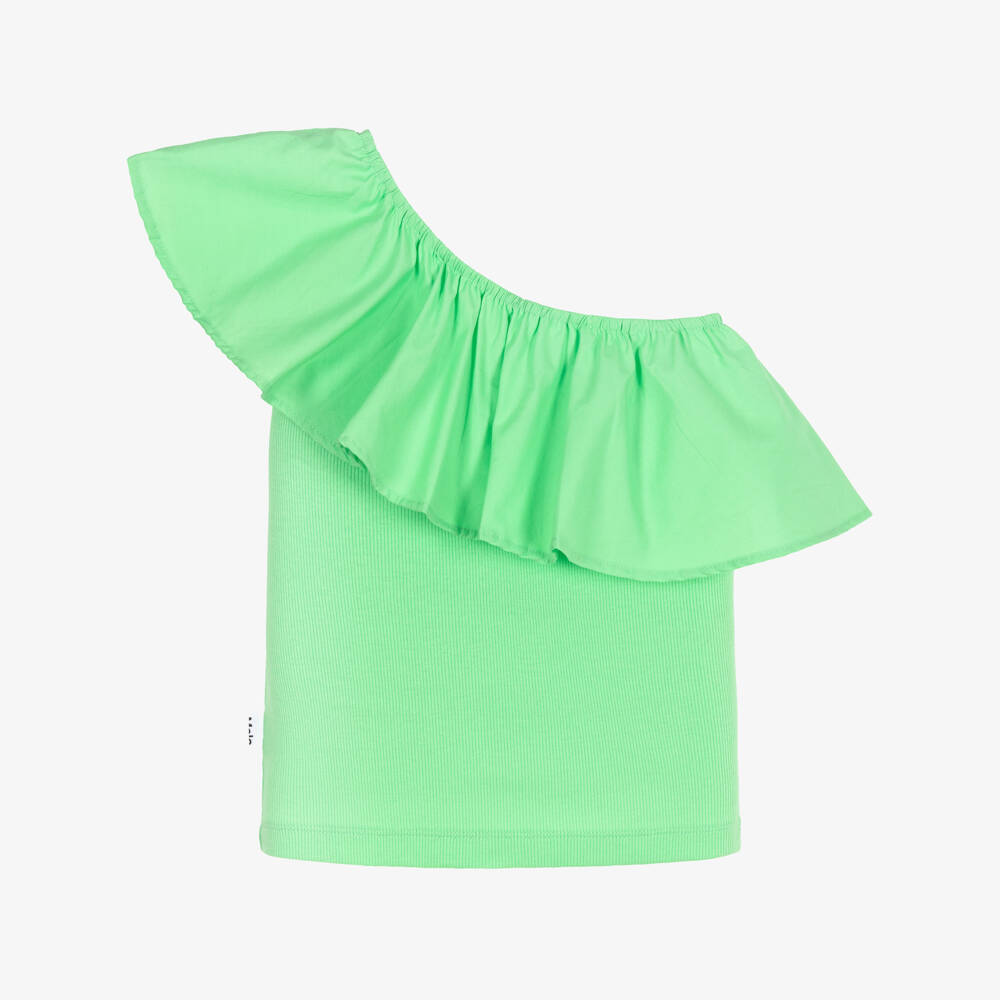 Molo-Girls Green Organic Cotton One Shoulder Top | Childrensalon Outlet