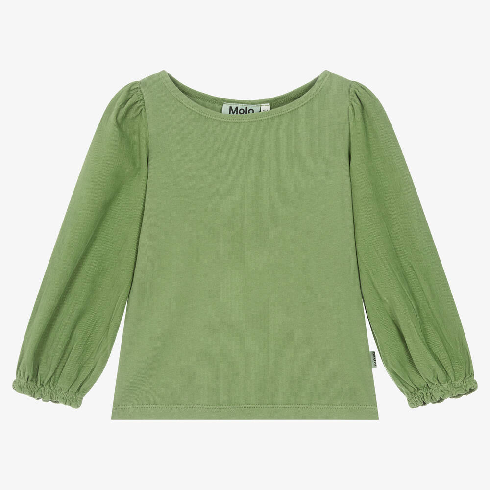 Molo - Girls Green Organic Cotton Top  | Childrensalon