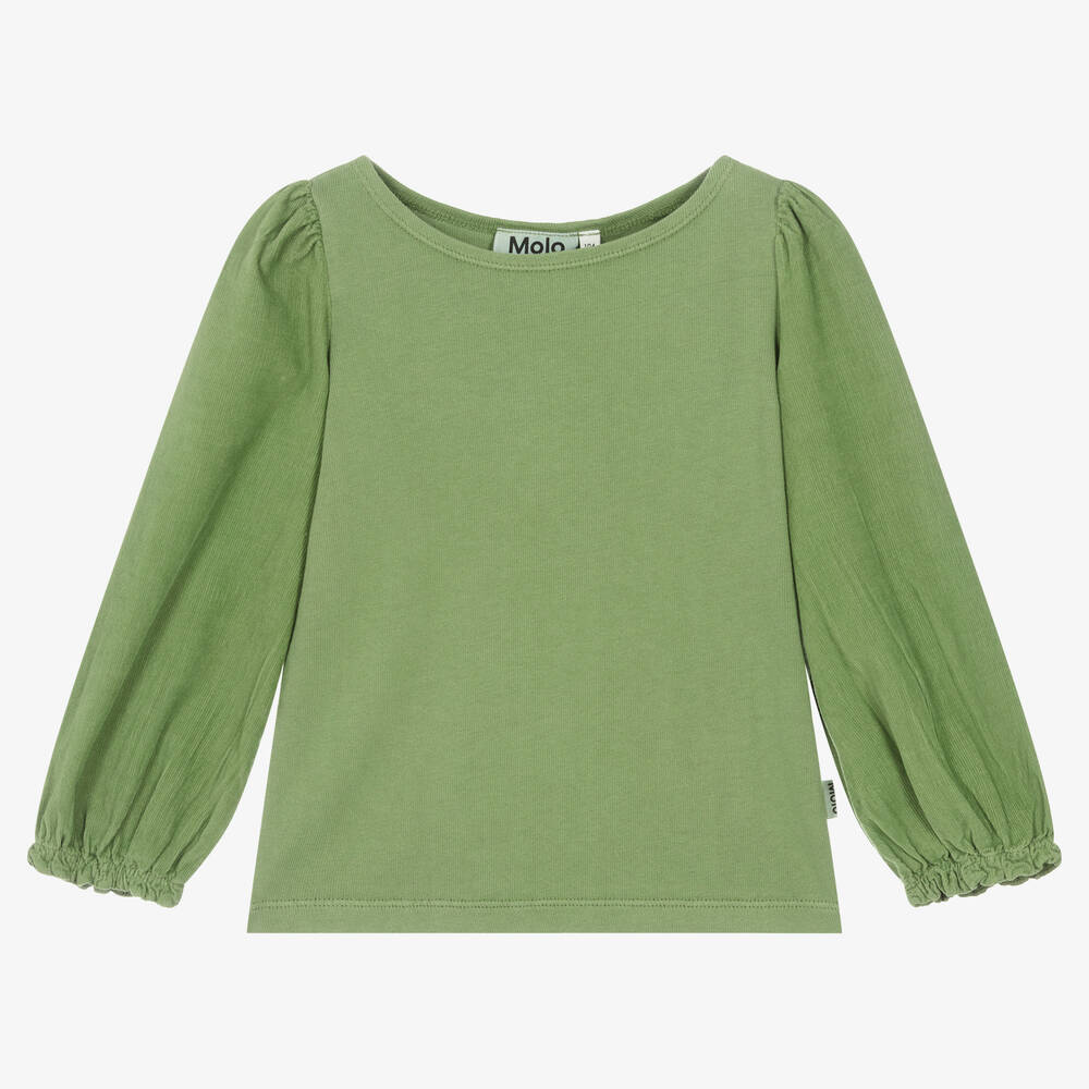 Molo - Haut vert en coton bio fille  | Childrensalon