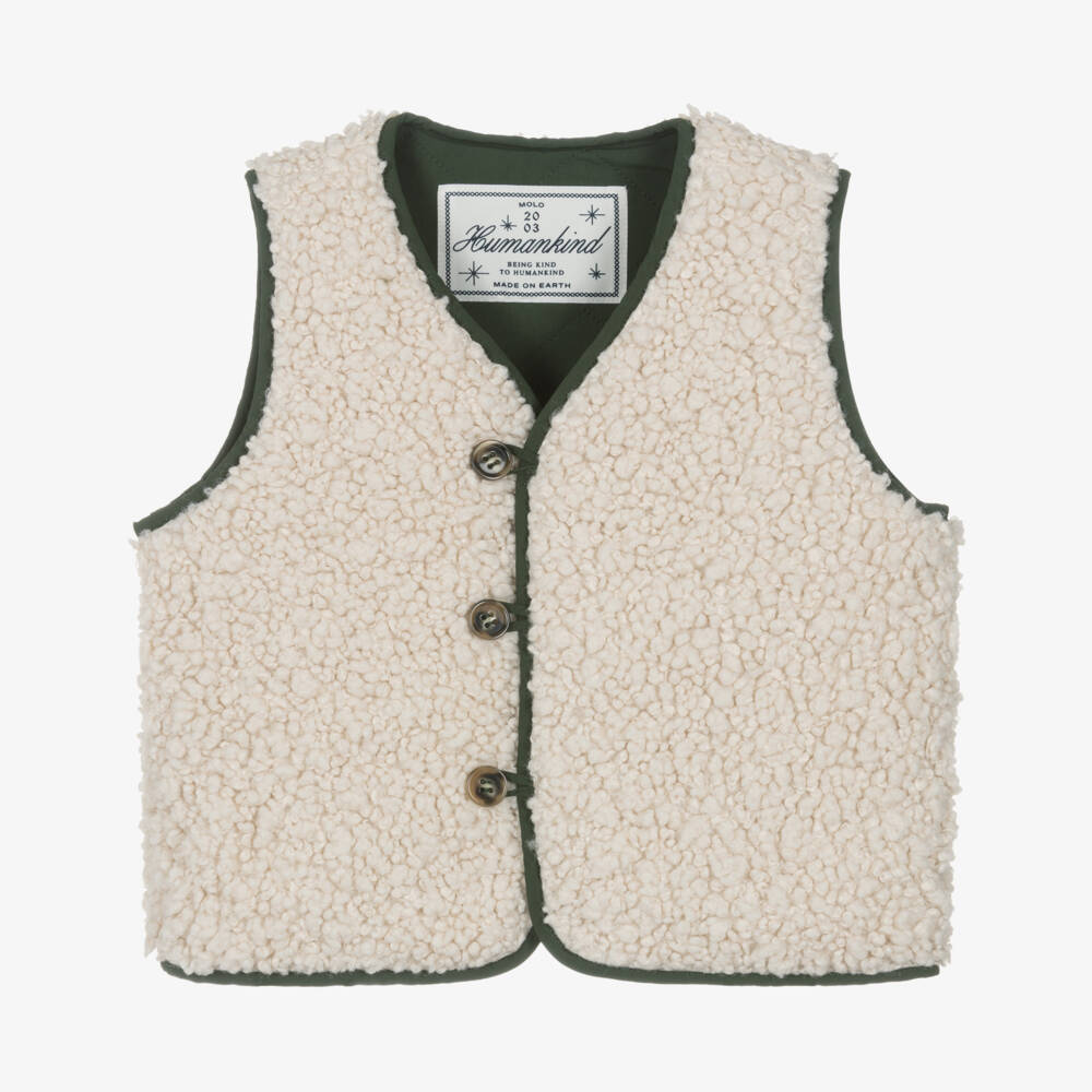 Molo-Girls Green Quilted & Ivory Fleece Reversible Gilet | Childrensalon Outlet