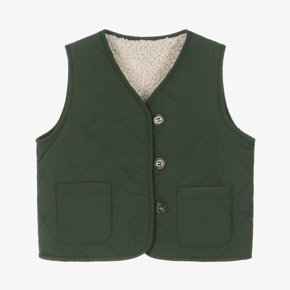 Molo-Girls Green Quilted & Ivory Fleece Reversible Gilet | Childrensalon Outlet