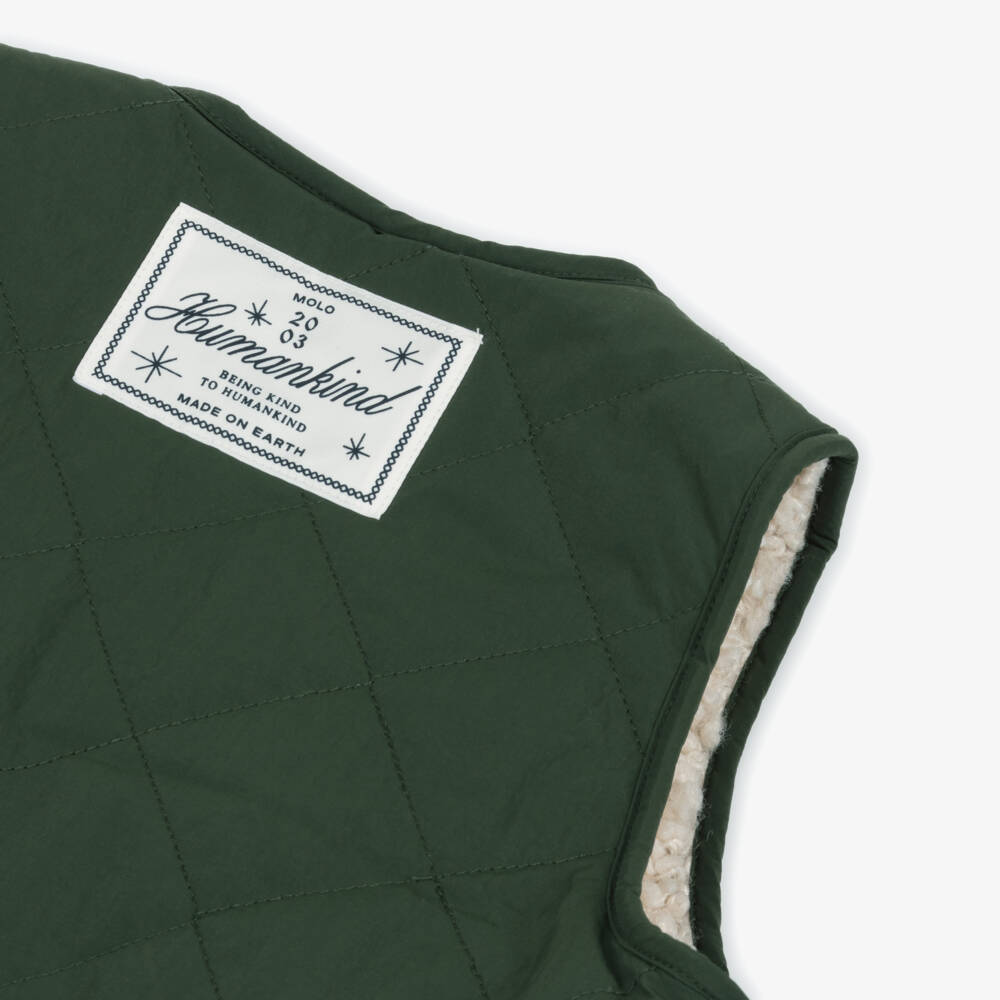 Molo-Girls Green Quilted & Ivory Fleece Reversible Gilet | Childrensalon Outlet