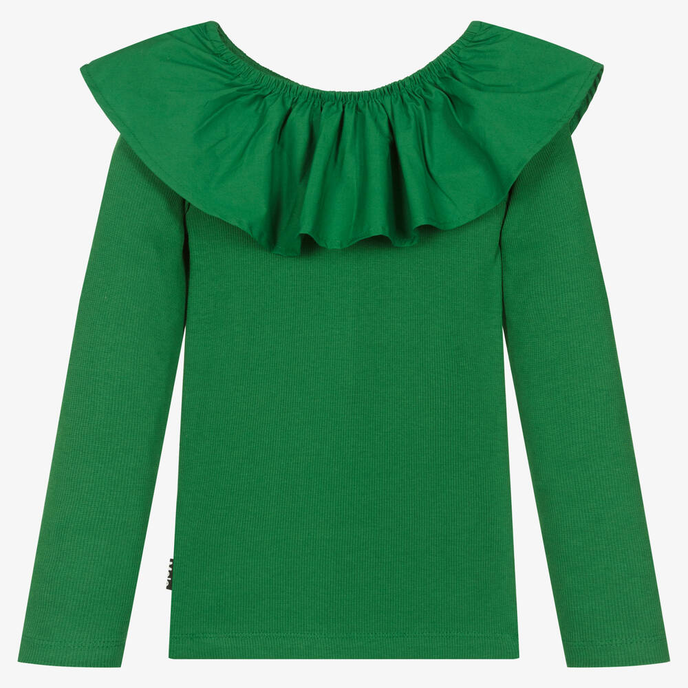 Molo-توب قطن عضوي مضلع مزينة بكشكش لون أخضر للبنات | Childrensalon Outlet