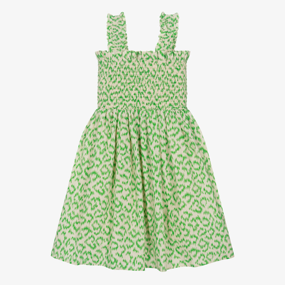 Molo-Girls Green Shirred Cotton Dress | Childrensalon Outlet