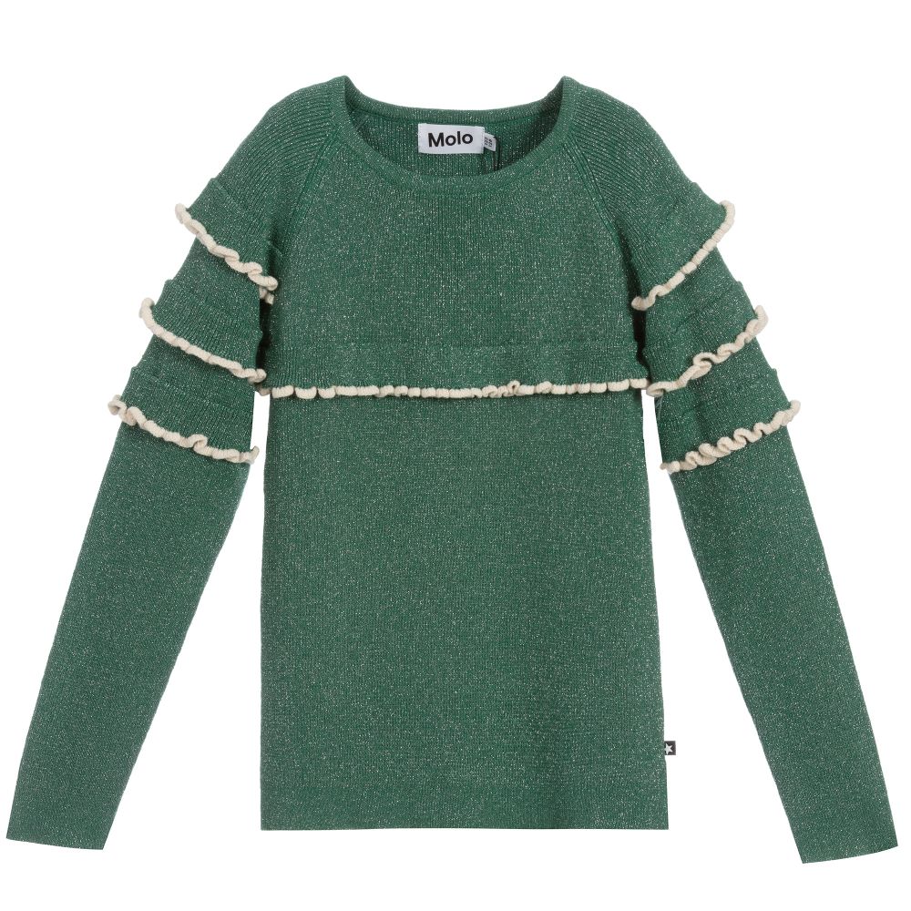 Molo - Girls Green Sparkly Sweater | Childrensalon