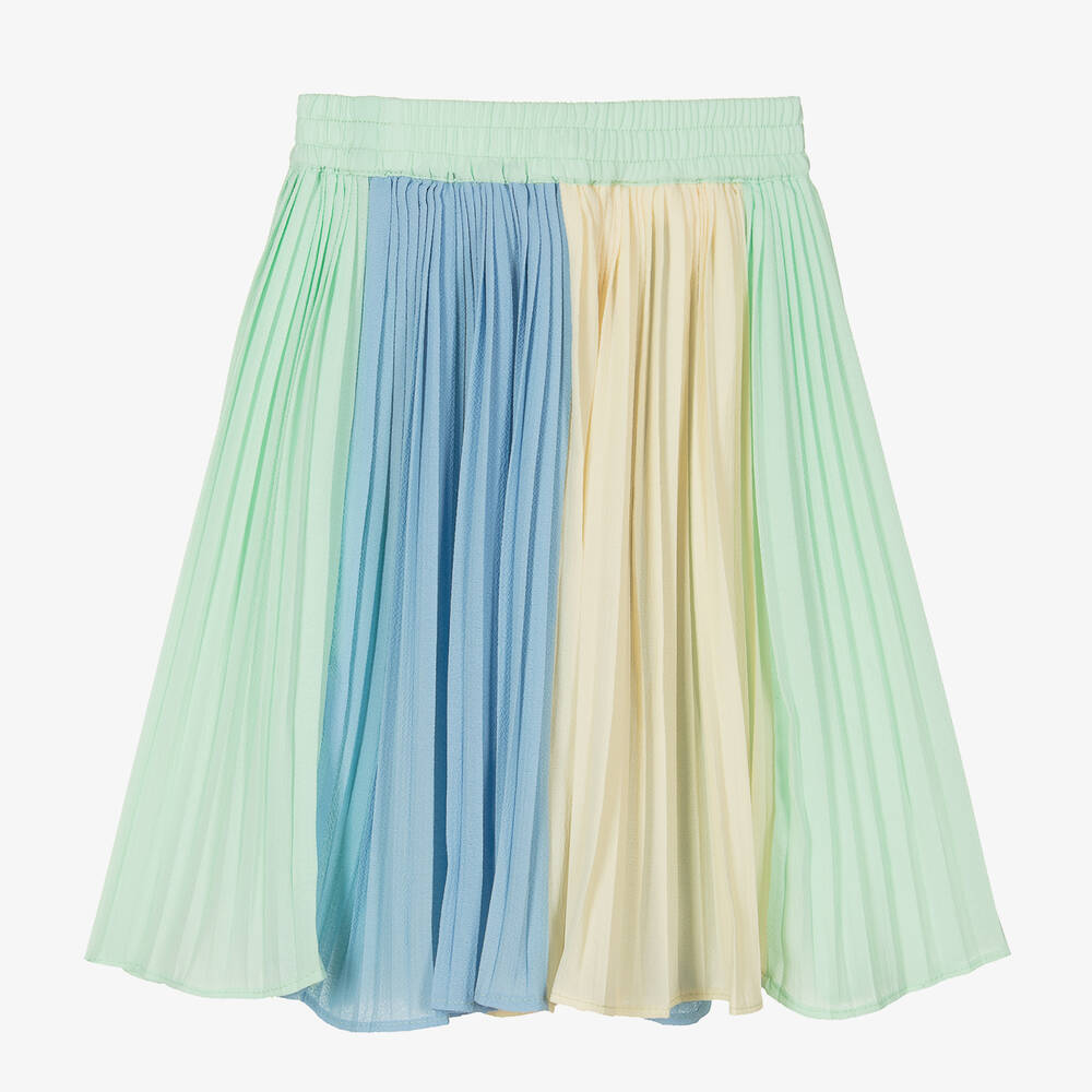 Molo-Girls Green Stripe Pleated Skirt | Childrensalon Outlet