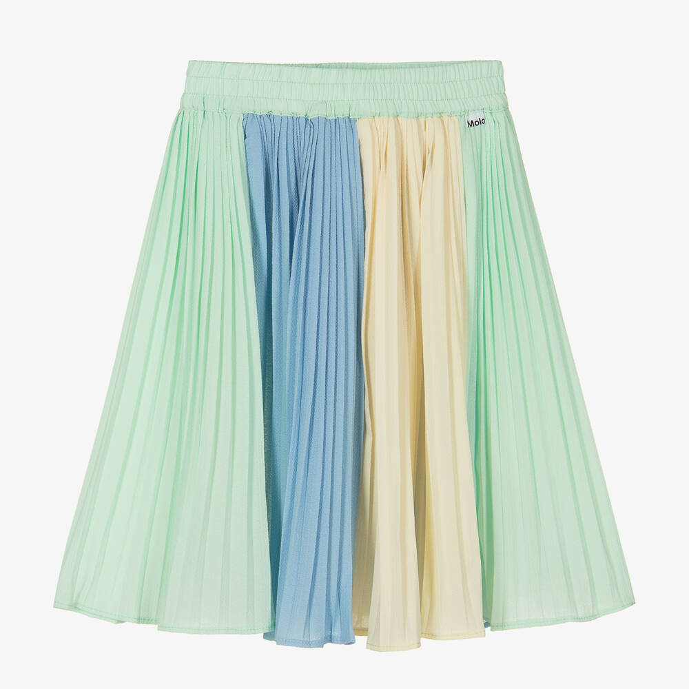 Molo - Girls Green Stripe Pleated Skirt | Childrensalon