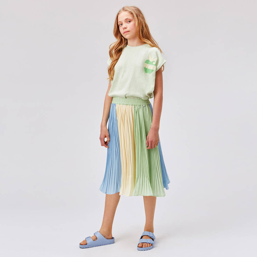 Molo-Girls Green Stripe Pleated Skirt | Childrensalon Outlet