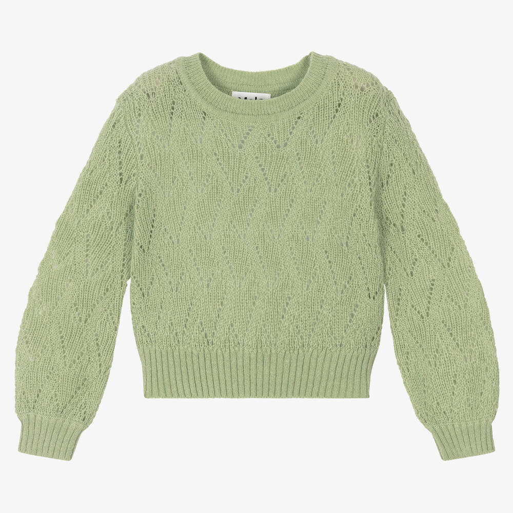 Molo - Girls Green Wool Sweater | Childrensalon