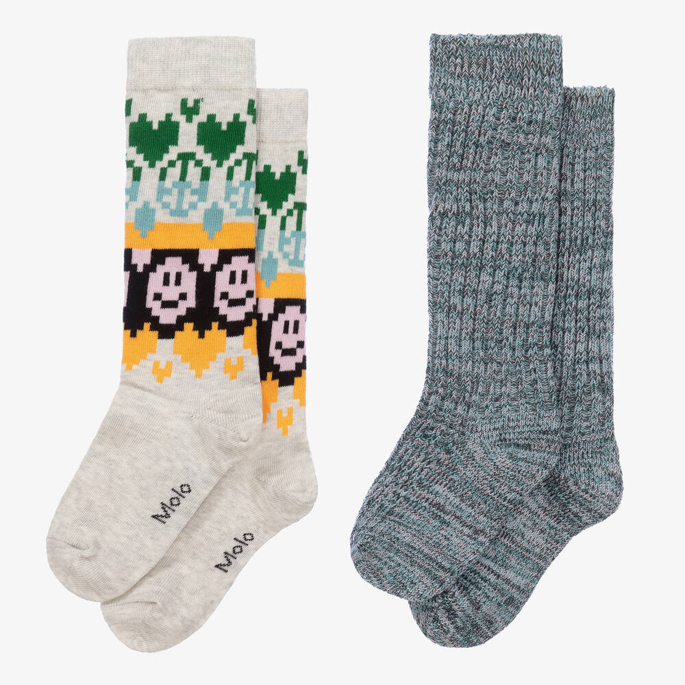 Molo-Girls Grey & Blue Long Socks (2 Pack) | Childrensalon Outlet