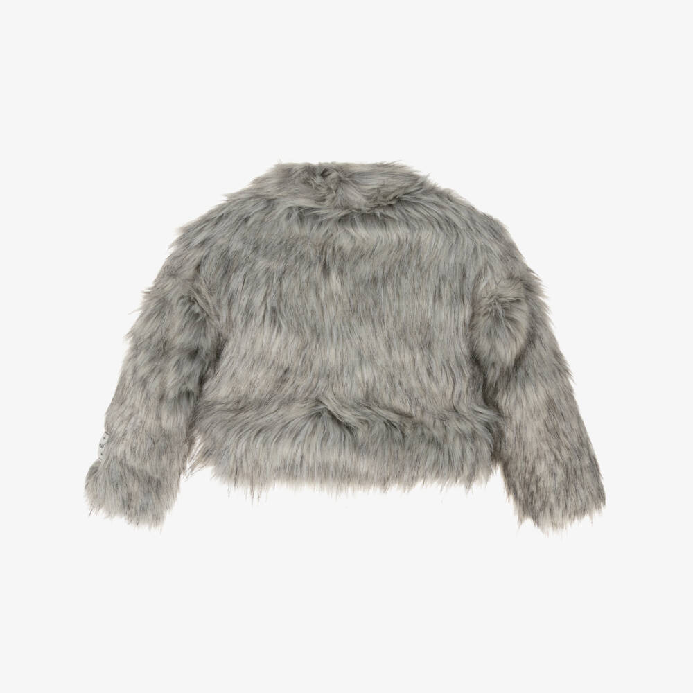 Molo-Girls Grey Faux Fur Jacket | Childrensalon Outlet