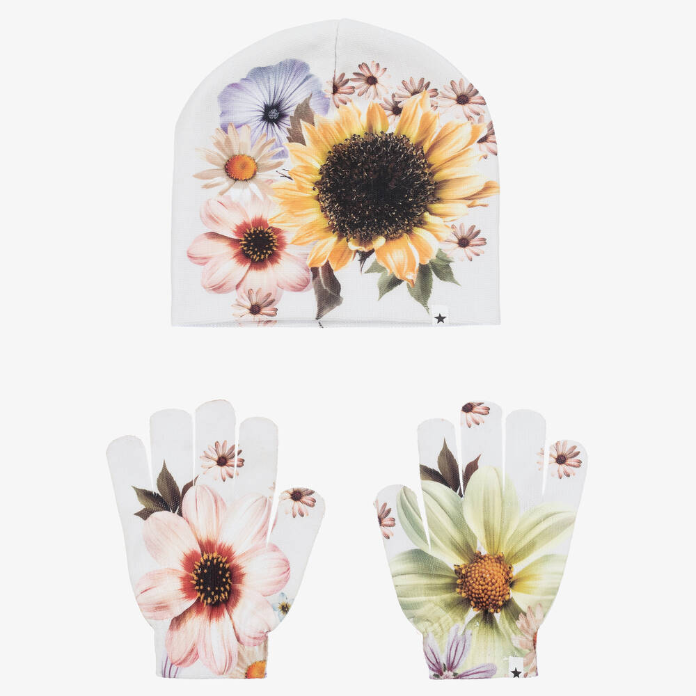 Molo - Серая шапочка и перчатки с цветами | Childrensalon