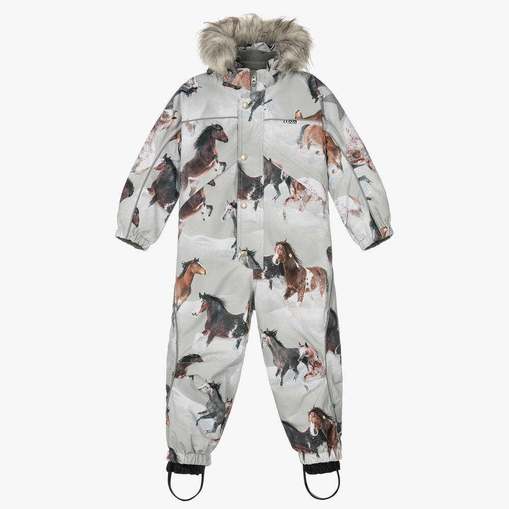 Molo - Girls Grey Horses Snowsuit | Childrensalon