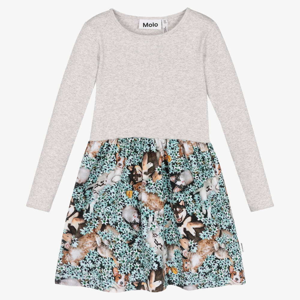 Molo-Girls Grey Organic Cotton Dress | Childrensalon Outlet